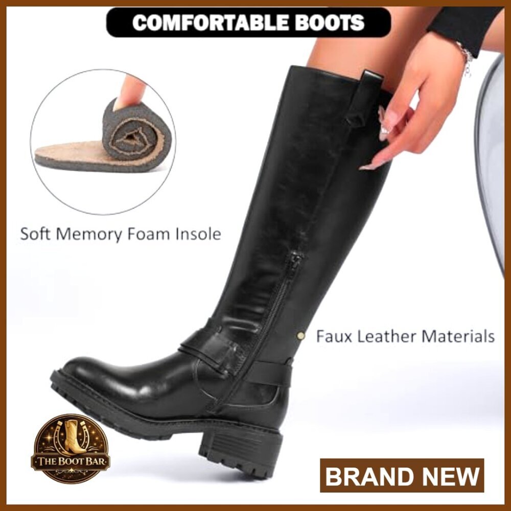 Knee High Boots Women Comfort Stylish Casual Round Toe Tall Riding Combat Boot - Picture 6 of 7